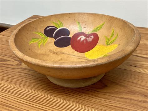 Vintage Munising 13 34 Wooden Dough Bowl Hand Painted Wood Fruit