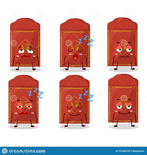 Cartoon Character Of Red Packets Chinese With Sleepy Expression Stock Vector Illustration Of