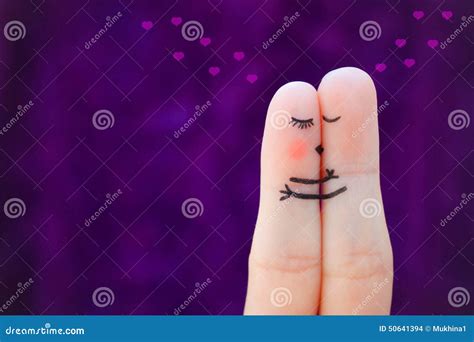 Finger Art Of A Happy Couple Couple Kissing And Hugging On The