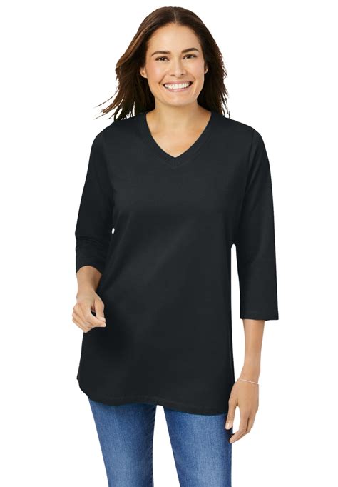 Woman Within Women S Plus Size Perfect Three Quarter Sleeve V Neck Tee Shirt Walmart Com