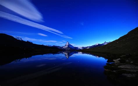 Wallpaper Matterhorn Switzerland Mountains Sky Lake Night Desktop