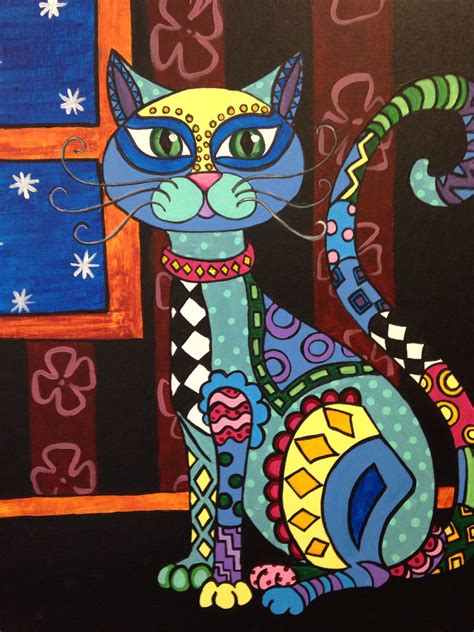Folk Art Cat Painting By Gail Younts Arte Pop Folk Art Cat Art Naif