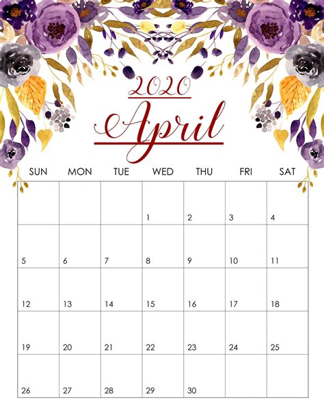April 2020 Floral Calendar Free Printable Calendar Templates Free