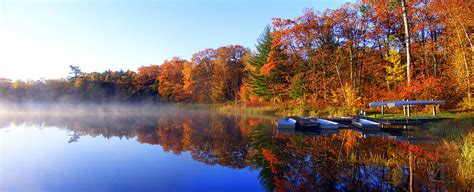 Fall Boating Sunrise Panoramic Photograph By Mark Hudon