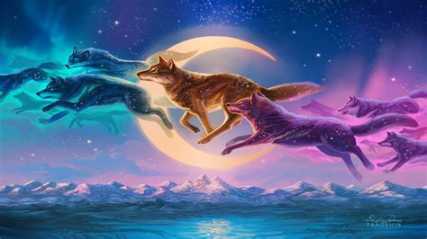 Wolf Wolves Moon Artwork Fantasy