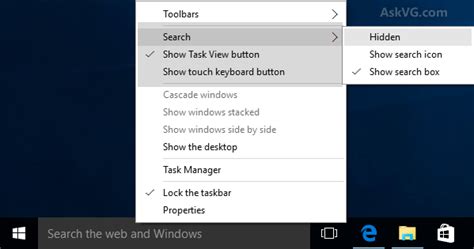 How To Remove Cortana Search Box Task View And Touch Keyboard Buttons