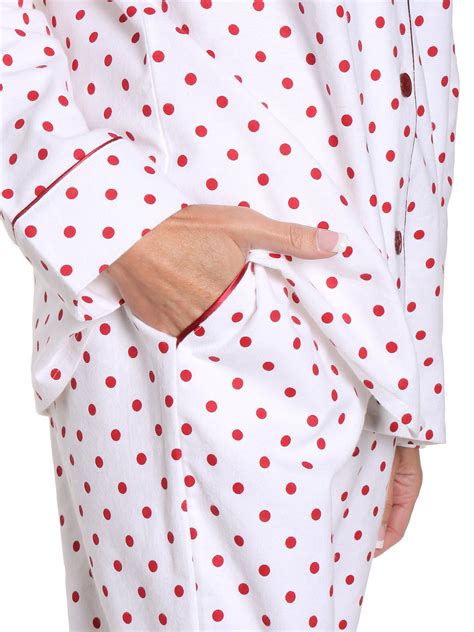Womens Premium 100 Cotton Flannel Pajama Sleepwear Set Dots Diva Wh Flannelpeople