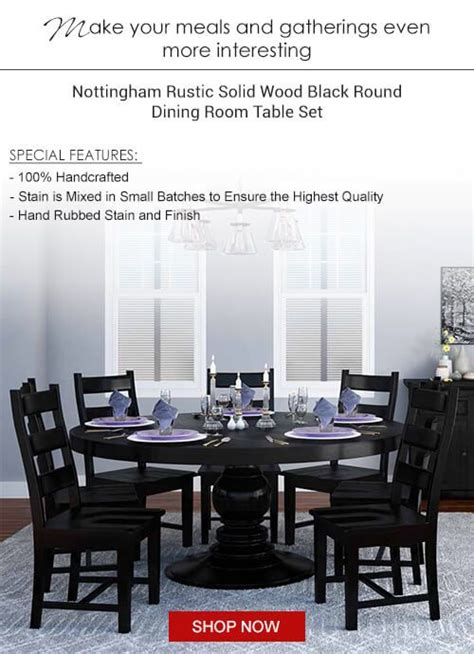 Nottingham Rustic Solid Wood 4 6 8 Seater Black Round Dining Set