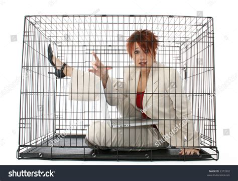 Thirty Something Business Woman Trapped In Cage Stock Photo 2373392