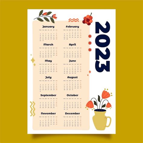 Modèle De Calendrier Mural Plat 2023 Vecteur Premium