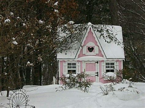 Pink Cottage In The Winter Snowcozy Pink Houses Pink Cottage