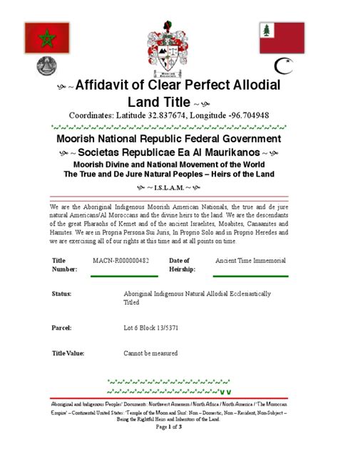 Affidavit Of Clear Perfect Allodial Land Title For 1034 North Buckner