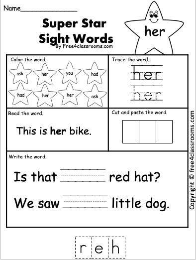 Free Sight Word Worksheet Her Free4classrooms