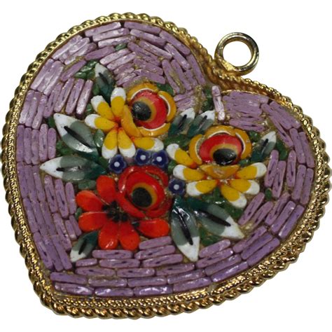 Lavender Floral Mosaic Tile Heart Shaped Pendant Italy | Floral mosaic, Floral mosaic tile ...