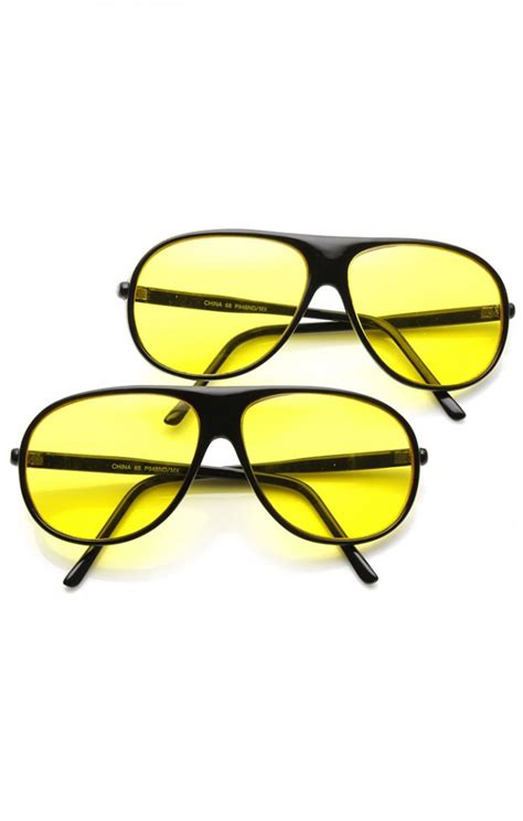 Yellow Tinted Driving Lens Retro Teardrop Plastic Aviator Sunglasses