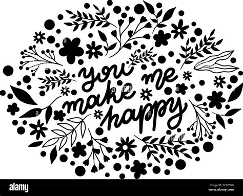 Vector Lettering You Make Me Happy Valentines Day Black And White