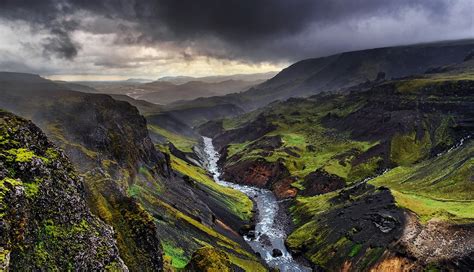 Landscape Nature Storm Iceland River Mountains Canyon Clouds