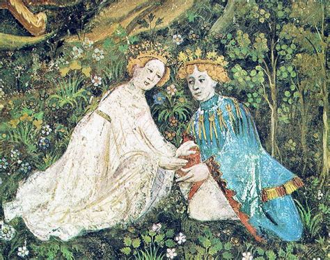 May Enamoured Noble Couple With Floral Wreaths Courtly Love