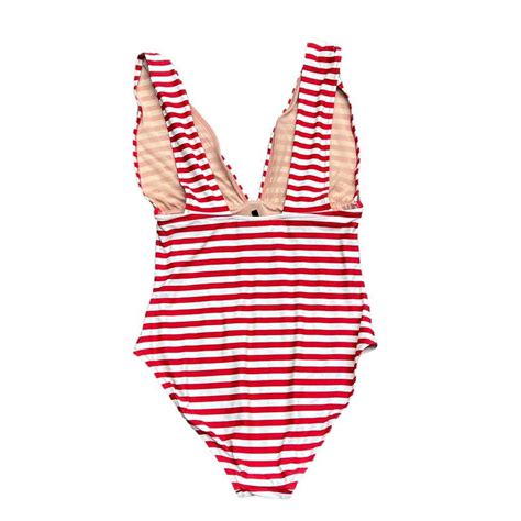 Jcrew Red And White Plunging One Piece Swimsuit Size Depop