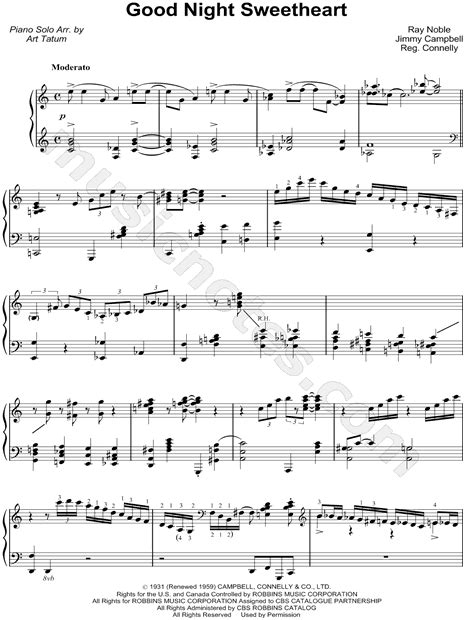 Art Tatum Good Night Sweetheart Sheet Music Piano Solo In C Major Download And Print Sku