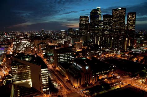 Downtown Los Angeles At Night By Mitch Diamond