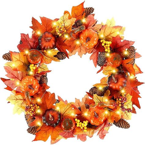 Fall Wreath Fall Wreath With Warm Led Lights Artificial Decoration