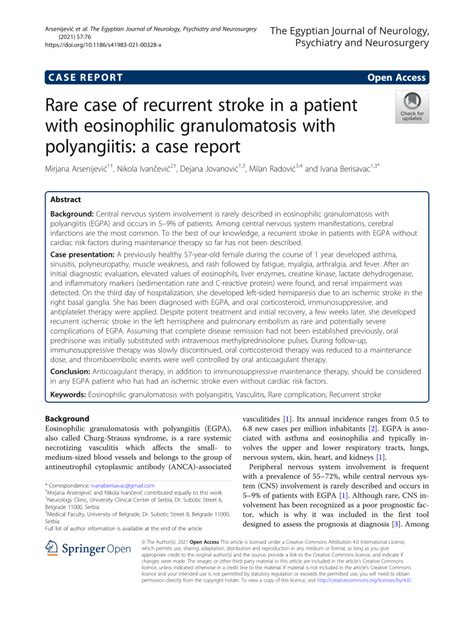 Pdf Rare Case Of Recurrent Stroke In A Patient With Eosinophilic