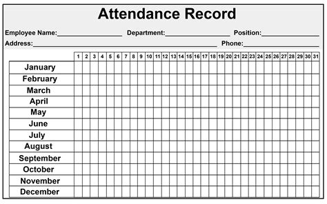 Free Printable Employee Attendance Calendars Best Calendar Example