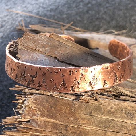Woodland Engraved Copper Bracelet Engraved Night Sky in the | Etsy | Copper bracelet, Engraved 