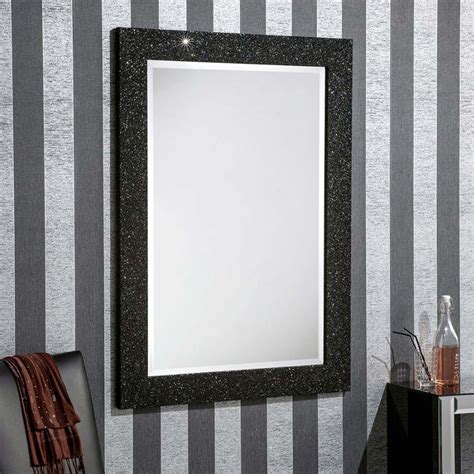 Black Glitter Rectangular Wall Mirror Homesdirect365