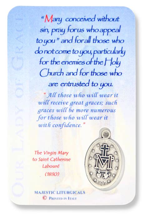 Buy Our Lady Of Miraculous Medal Prayer Card With Medal Ts Catholic