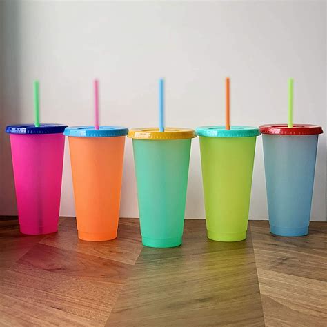 Color Changing Cups 24oz Cold Cups 5 Reusable Cups Lids And Straws