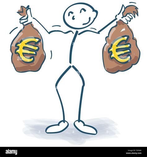 Stick Figure With Money Bags Full Of Euros And Get Rich Stock Vector