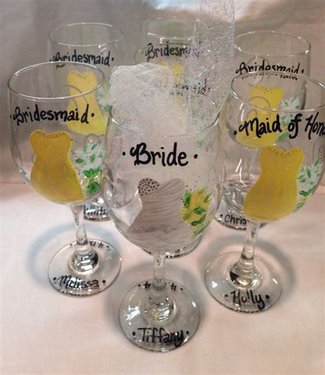 Wedding Glasses Bridal Party Handpainted Wine Glasses Personalized