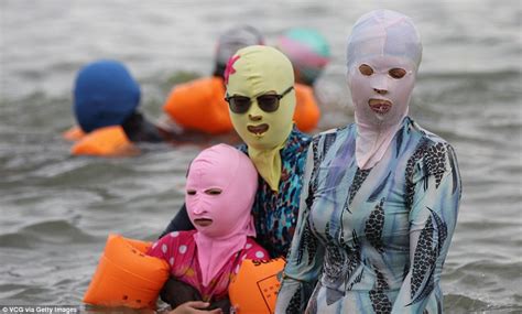 Chinese Bathers Wear Face Kini Masks When In The Sea To Protect Themselves From The Sun Daily