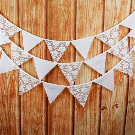 12 Flags 32m White Lace Cotton Fabric Bunting Pennant Flag Banners