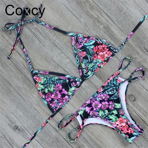 Coxcy Brazilian Sexy Bikinis Set Bandage Straps Hanging Neck Criss
