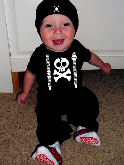 Punk Rock Baby Boy Black T Set Skull Suspenders By Lowleepop 3600