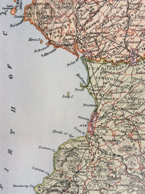 1901 Ayrshire Original Antique Map Scottish County Cartography