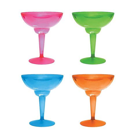 Neon Ast Plastic Margarita Glasses Party Supplies 12 Pieces