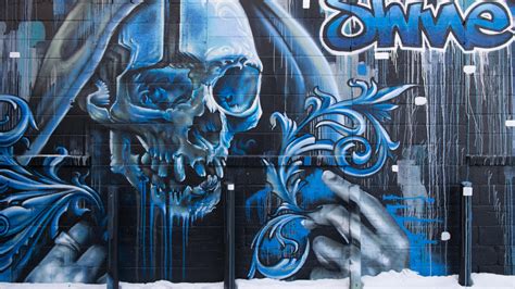 Wallpaper Skull Graffiti Street Art Wall Hd Widescreen High