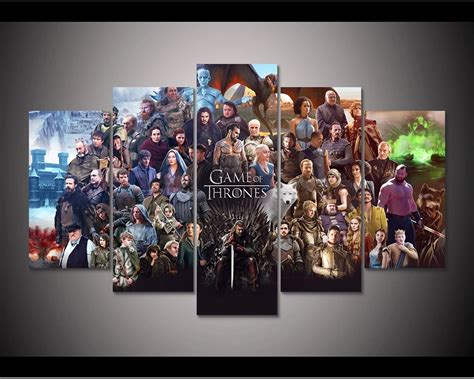 Framed Hd Print 5pcs Game Of Thrones Canvas Wall Art Painting Modern