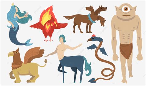 Mythical Creatures Characters Set Vintage Creatures Set Png And