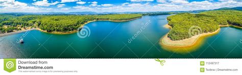 Aerial Panorama Of Silvan Reservoir Lake In Victoria Australia Stock