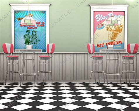 50s Diner Backdrop Retro Ice Cream Shop Bundle Of 4 Soda Etsy