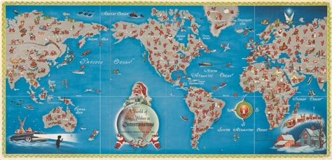 A Classical Map Shows The Journey Of Santa Claus Across The Globe