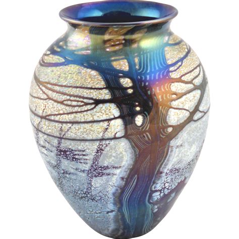 Richard Satava Art Glass Vase Trees 1990 California Artist Glass Art Art Glass Vase Glass Vase