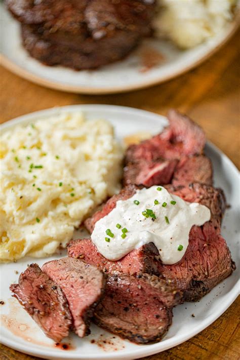Remove the strings and slice the filet between 1/4 and 1/2 inch thick, sprinkle with salt, and place on a platter with a garnish of parsley. Good Sauces For Beef Tenderloin - Best Beef Tenderloin With Creamy Mustard Sauce Damn Delicious ...