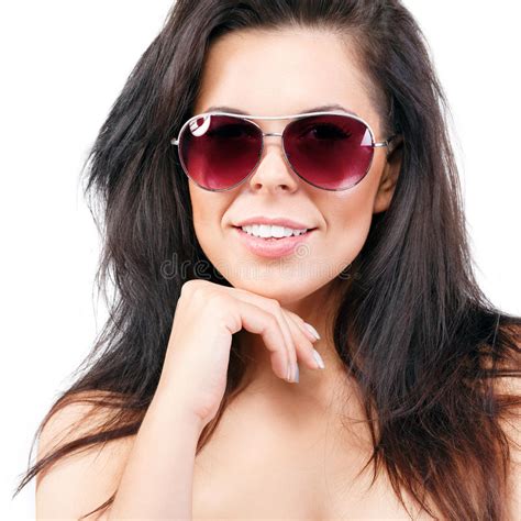 Beautiful Woman On Nature In Black Sunglasses Stock Photo Image Of
