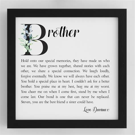 Personalised Brother Framed Poem T For Brother Special Etsy